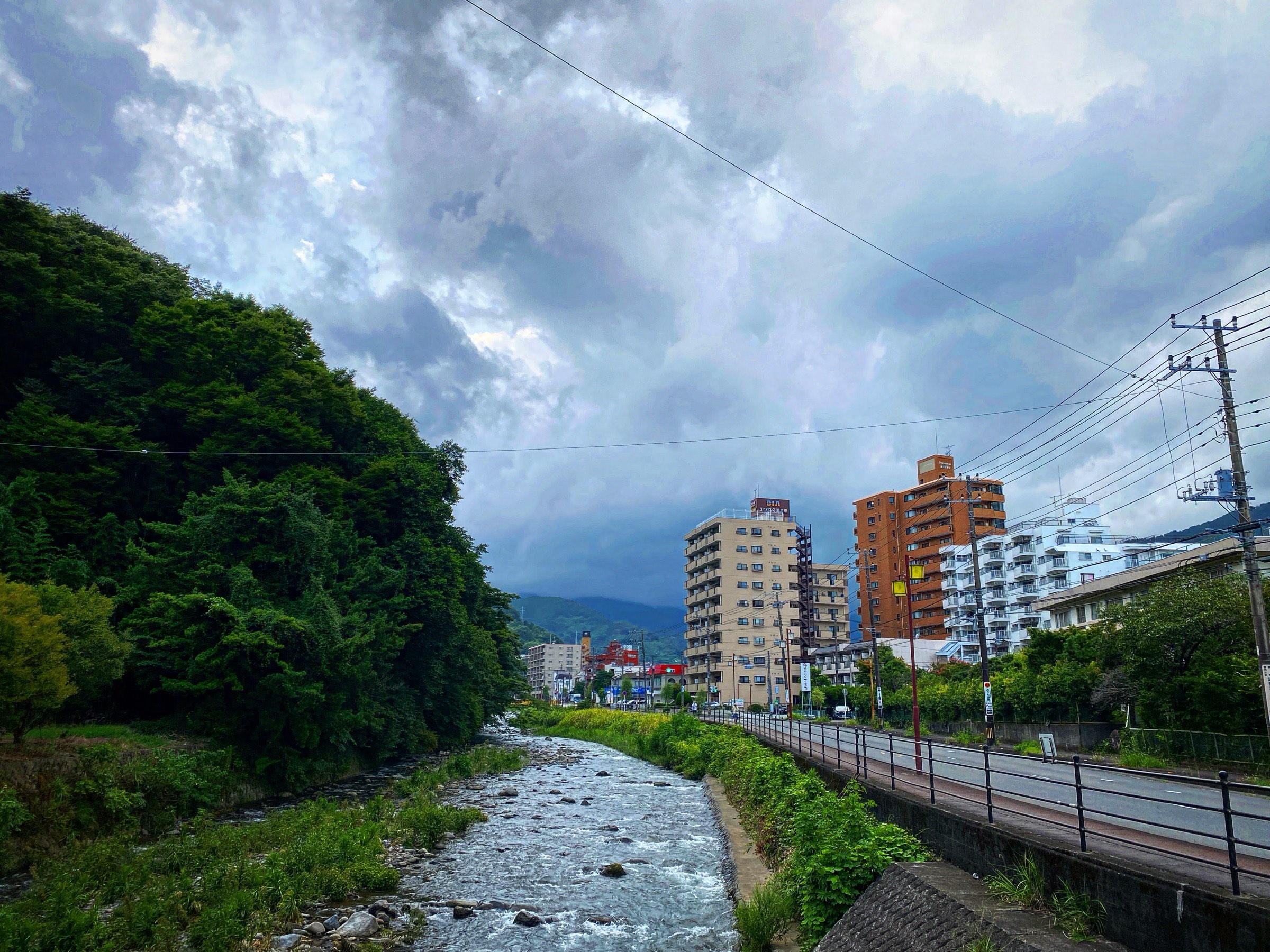 Yugawara town, river, and mountains